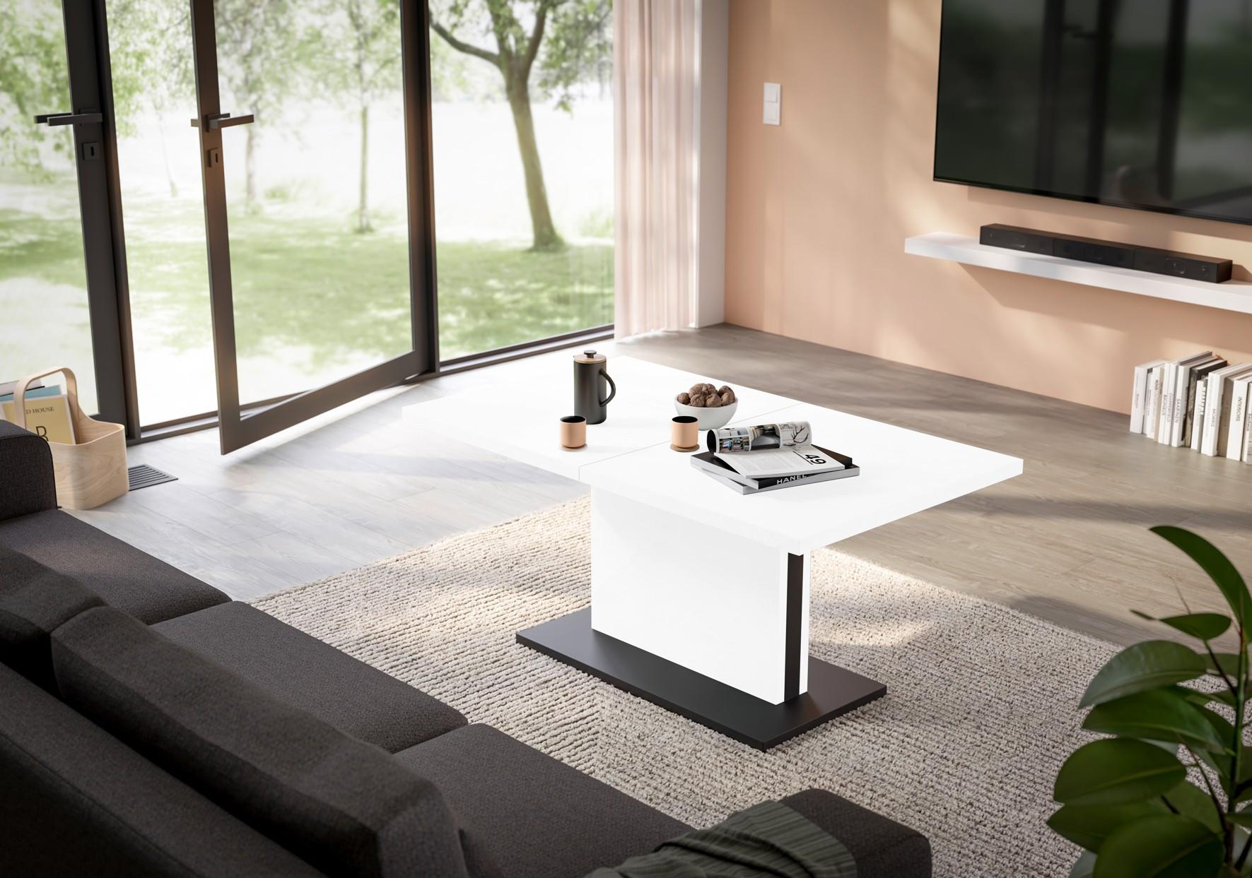 Couchtisch Lift Schwarz/weiß B: 120 Cm - Schwarz/Eiche Artisan, Design, Holzwerkstoff/Metall (120-160/56-75/70cm) - MID.YOU