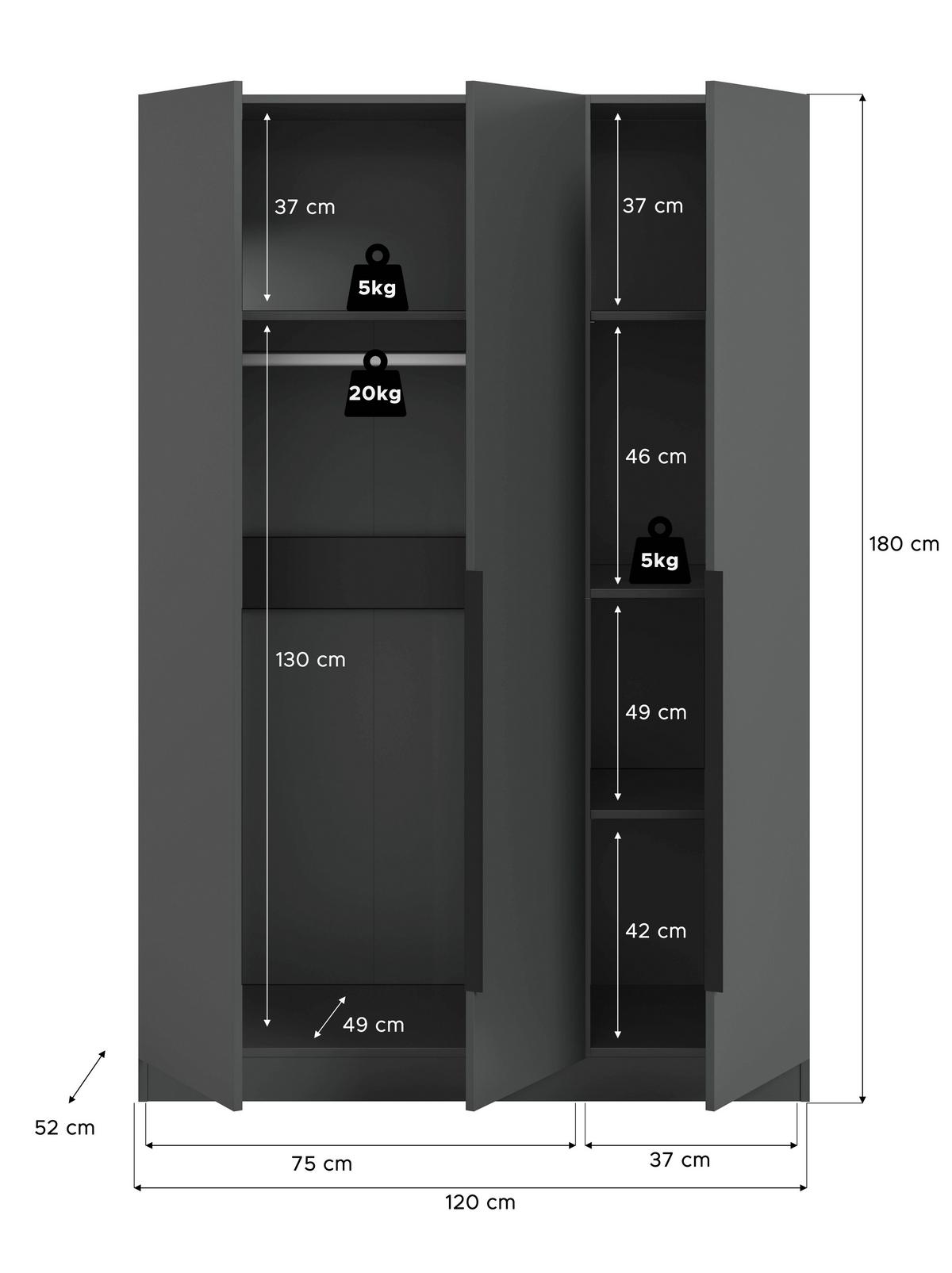 Drehtürenschrank Kopenhagen Anthrazit B: 120 Cm - Anthrazit, MODERN, Holzwerkstoff (120/181/52cm) - MID.YOU