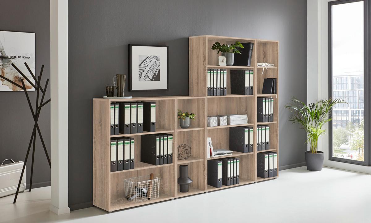 Aktenregal Office Edition Sonoma Eiche Dekor B: 257cm - Silberfarben/Sonoma Eiche, MODERN, Holzwerkstoff (257/185,6/33cm) - MID.YOU