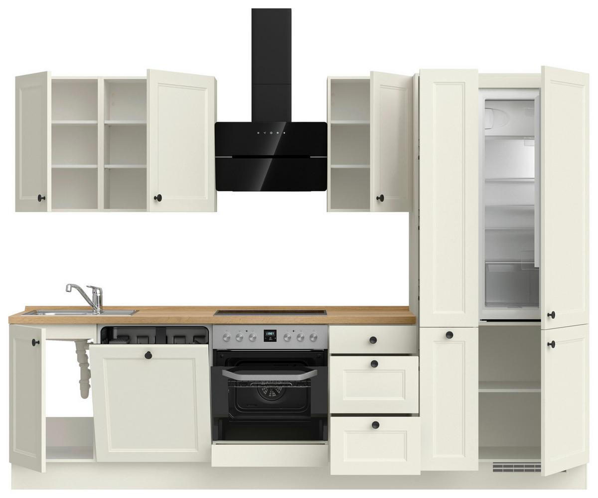 Kuchynská linka 300 cm, biela/dekor dub Sierra - čierna/biela, Modern, kov/kompozitné drevo (300cm) - Nobilia