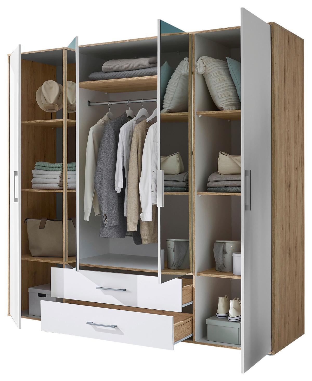 Šatníková skriňa LEMBO - biela/strieborná, Konventionell, kompozitné drevo/plast (206/195/60cm)