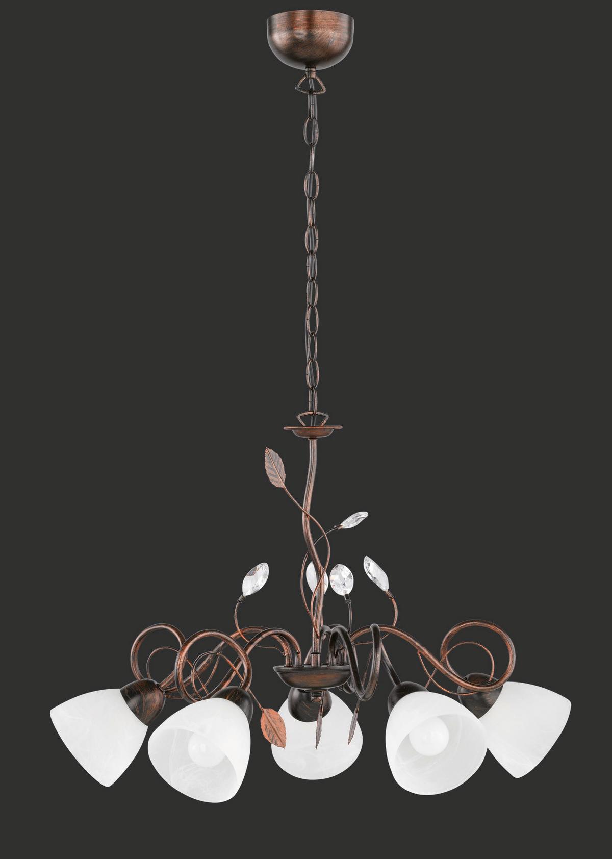 Hängeleuchte Traditio H: 150 cm 5-Flammig Metall/ Glas - Rostfarben/Braun, KONVENTIONELL, Glas/Metall (70/150cm) - Trio Leuchten