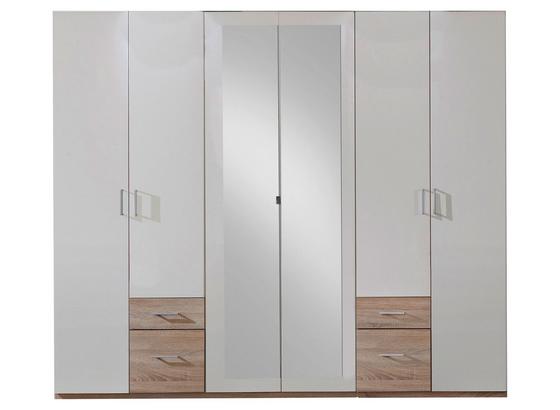 Drehtürenschrank mit Spiegel 270cm Fly, Weiß/ Eiche Dekor - Eichefarben/Weiß, Design, Glas/Holzwerkstoff (270/210/58cm) - Carryhome Drehtürenschrank mit Spiegel 270cm Fly, Weiß/ Eiche Dekor - Eichefarben/Weiß, Design, Glas/Holzwerkstoff (270/210/58cm) - Carryhome