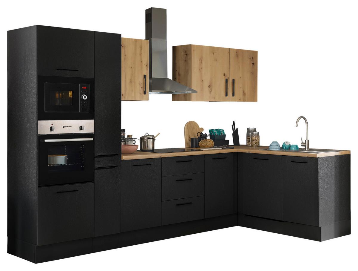 Eckküche Turin Schwarz/Eiche Dekor 310x175 cm - Schwarz/Eiche Artisan, Basics, Holzwerkstoff (310/175cm) - MID.YOU