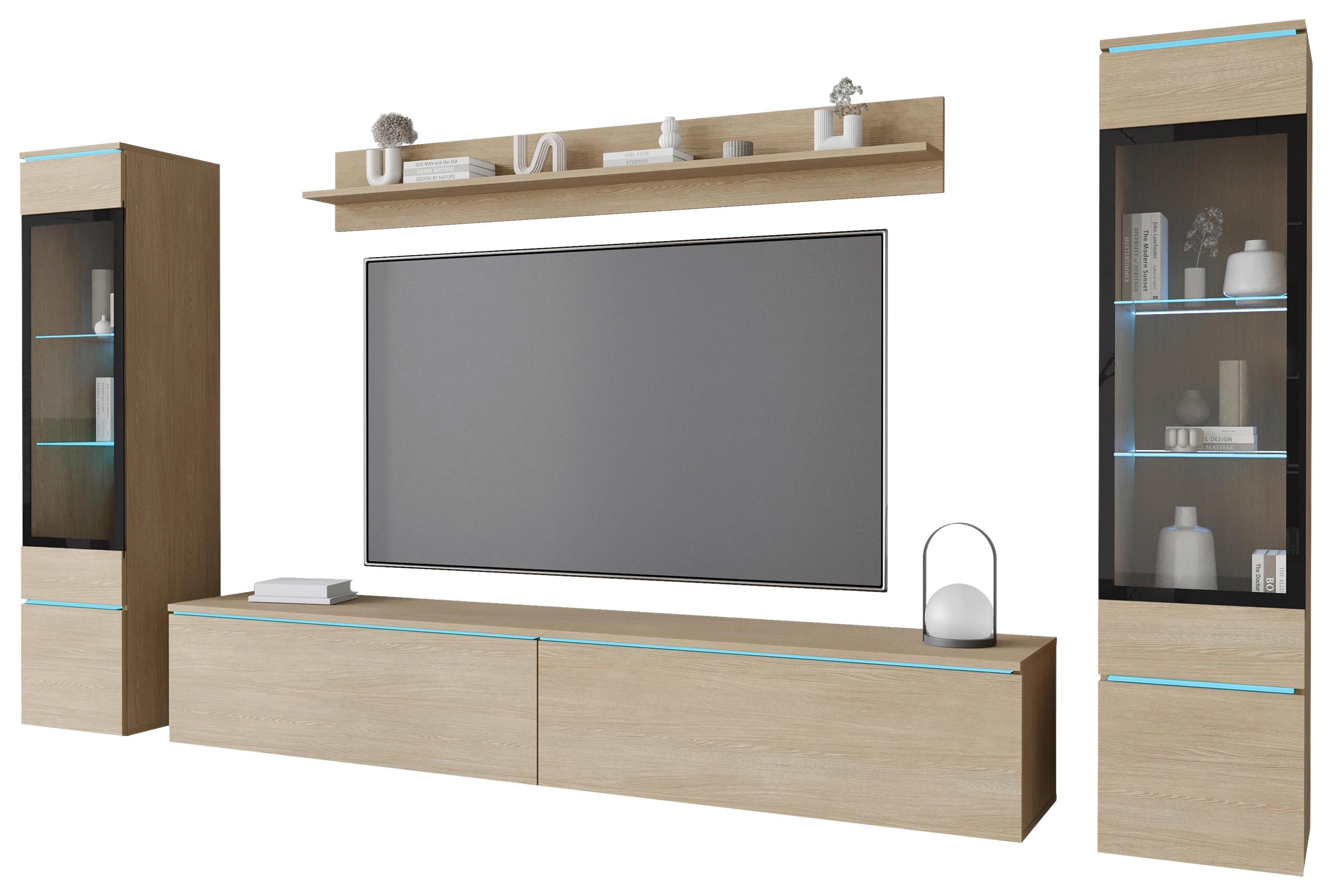 Obývací stěna VERA - šedá/barvy dubu, Design, kompozitní dřevo/plast (240/130/33cm) - Livetastic