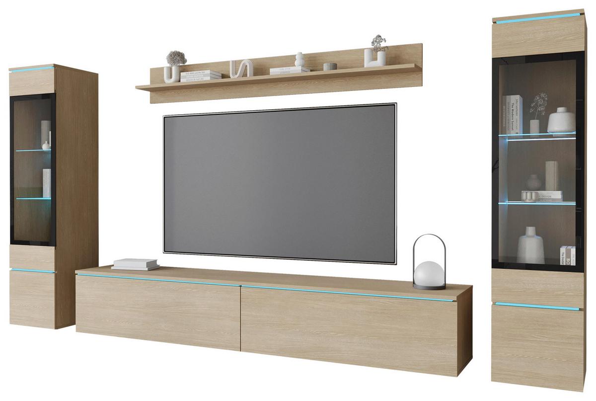 Obývací stěna VERA - šedá/barvy dubu, Design, kompozitní dřevo/plast (240/130/33cm) - Livetastic