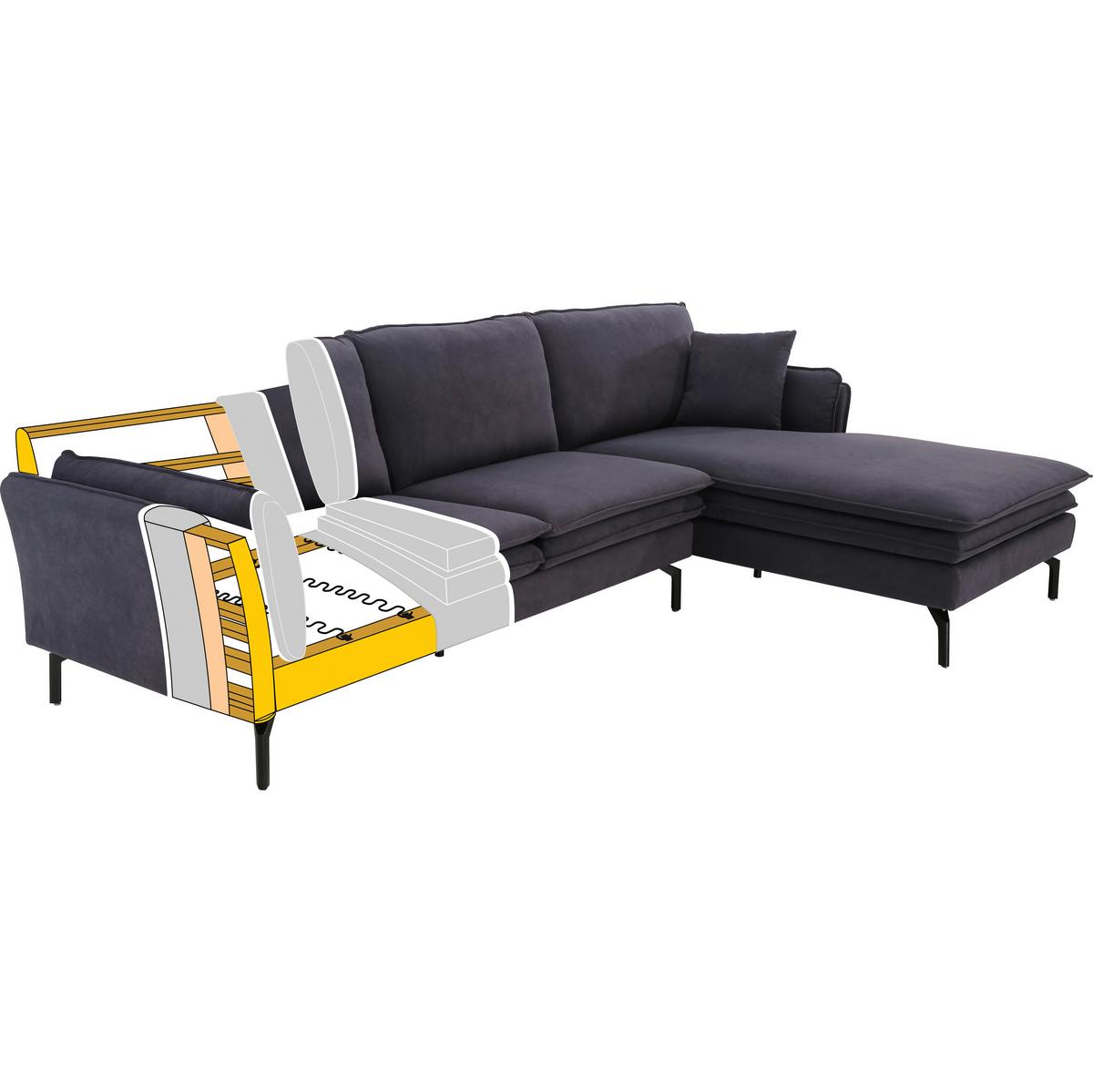 Sedacia súprava LANI tmavá sivá - čierna/sivá, Modern, kov/drevo (296/86/170cm) - Bessagi Home