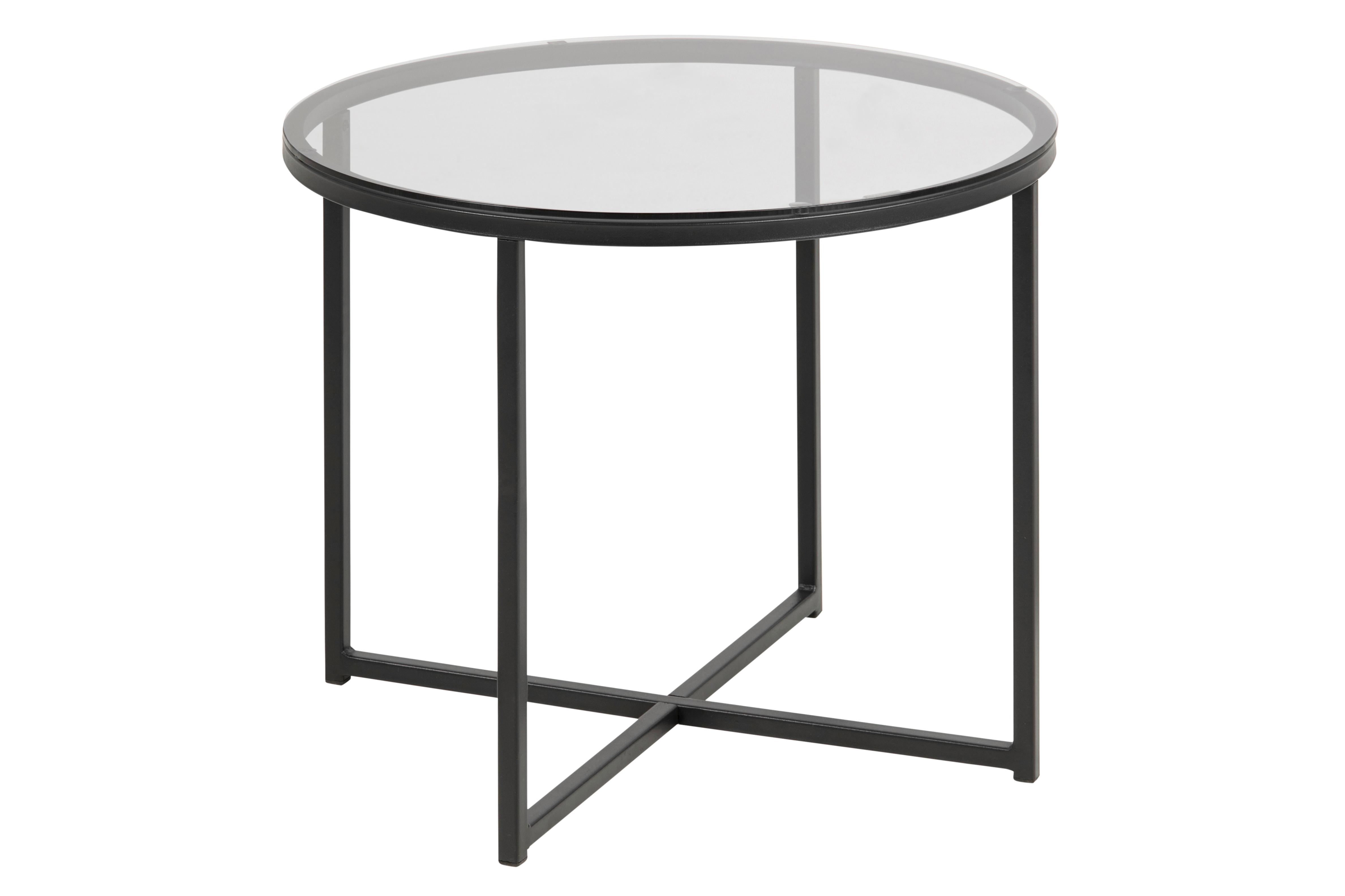 Beistelltisch mit Glasplatte Rund Cross, Klar/Schwarz - Schwarz, KONVENTIONELL, Glas/Metall (55/55/45cm) - MID.YOU