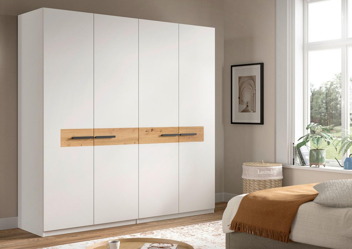 Drehtürenschrank Stanga Eiche Dekor/Weiß B: 200cm - Weiß/Eiche Artisan, ROMANTIK / LANDHAUS, Holzwerkstoff (200/201/55cm) - Livetastic