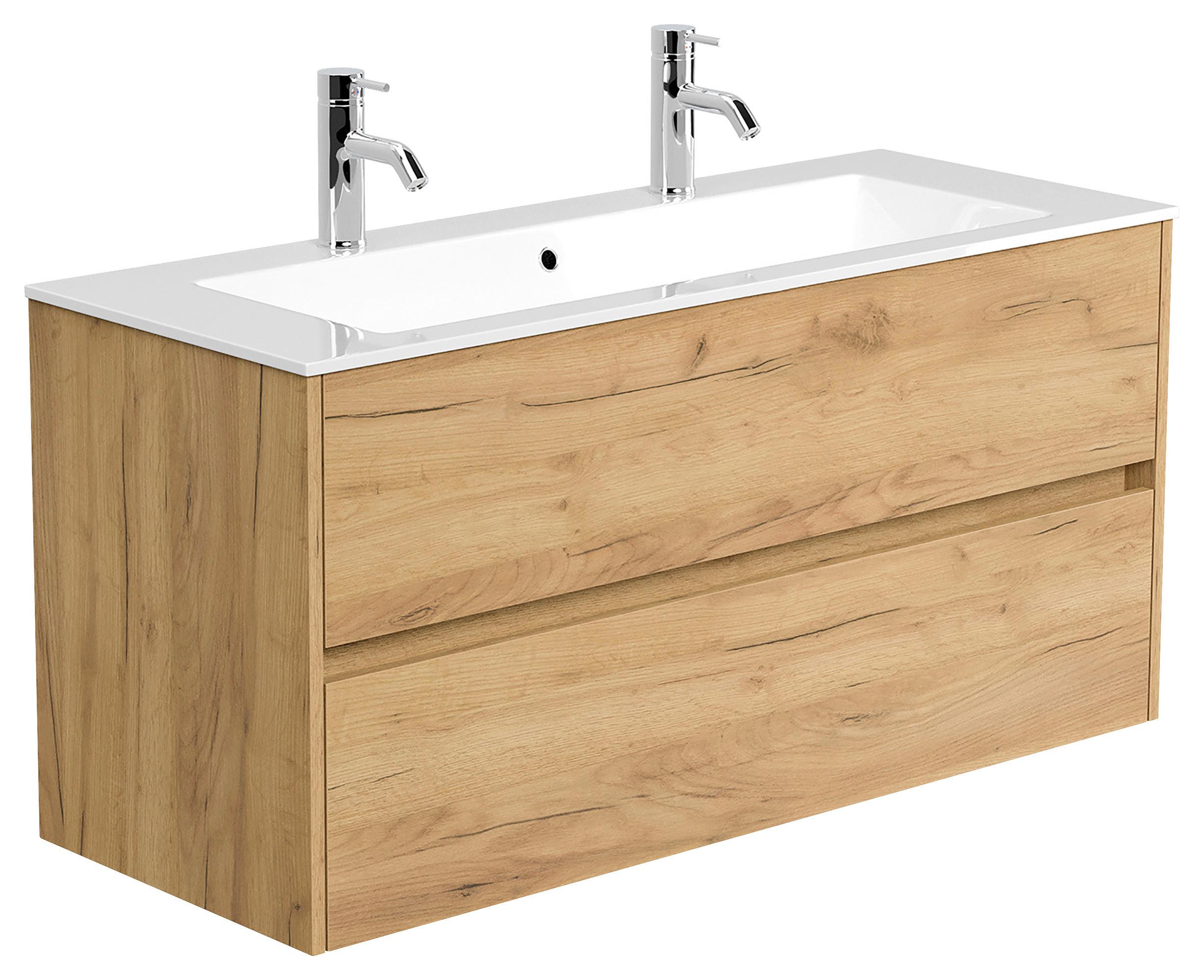 Waschtischkombi Limes Eiche Dekor B: 120 Cm - Eichefarben/Weiß, MODERN, Holzwerkstoff/Stein (120/58,5/46,5cm) - MID.YOU