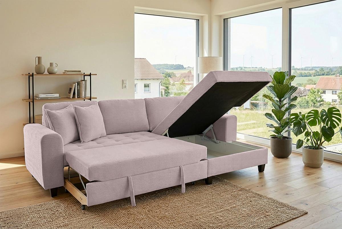 Ecksofa Moritz Rosa S: ca. 265x155 cm - Rosa, Trend, Textil (265/155cm)