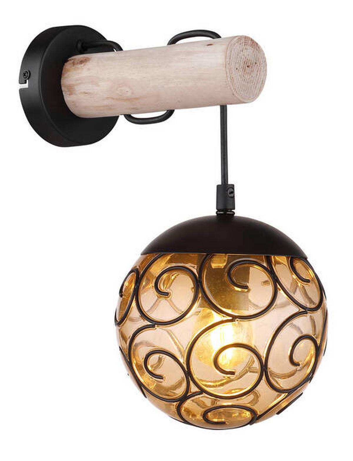 Wandleuchte 15660w - Schwarz/Naturfarben, KONVENTIONELL, Holz/Kunststoff (15/24,5/36cm) - Globo
