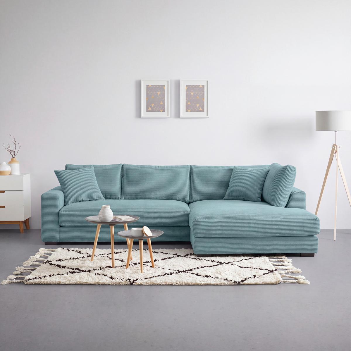 Rohová sedačka PEDRO, pravá, petrolejový manšestr - petrolej/černá, Moderní, textil/plast (300/190cm) - Mömax