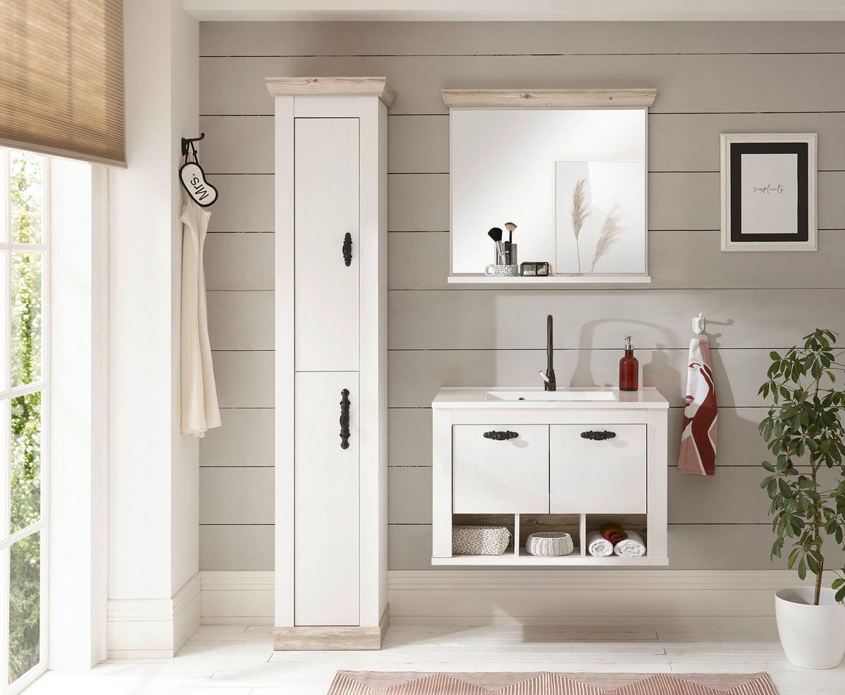 Badezimmer Florenz Pinienfarben B: 143cm - Weiß/Pinienfarben, Design, Naturmaterialien/Holzwerkstoff (143/200/46cm) - MID.YOU