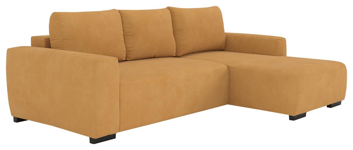 Ecksofa mit Bettfunktion Giro Mikrofaser senfgelb, B: 252cm - Senfgelb/Schwarz, Trend, Textil (252/170cm) - MID.YOU