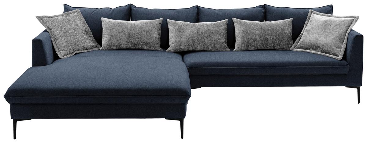 Ecksofa Piazza Dunkelblau S: 187x321cm - Dunkelgrau/Schwarz, Design, Textil (187/321cm) - Livetastic