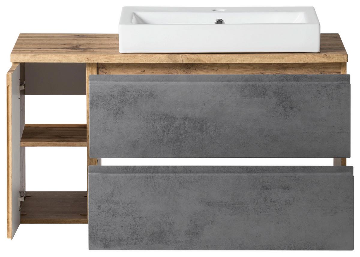Waschbecken Mit Unterschrank Varese B:105 Cm Hellgrau/eiche - Eiche Wotan/Hellgrau, MODERN, Keramik/Holzwerkstoff (105cm) - Held