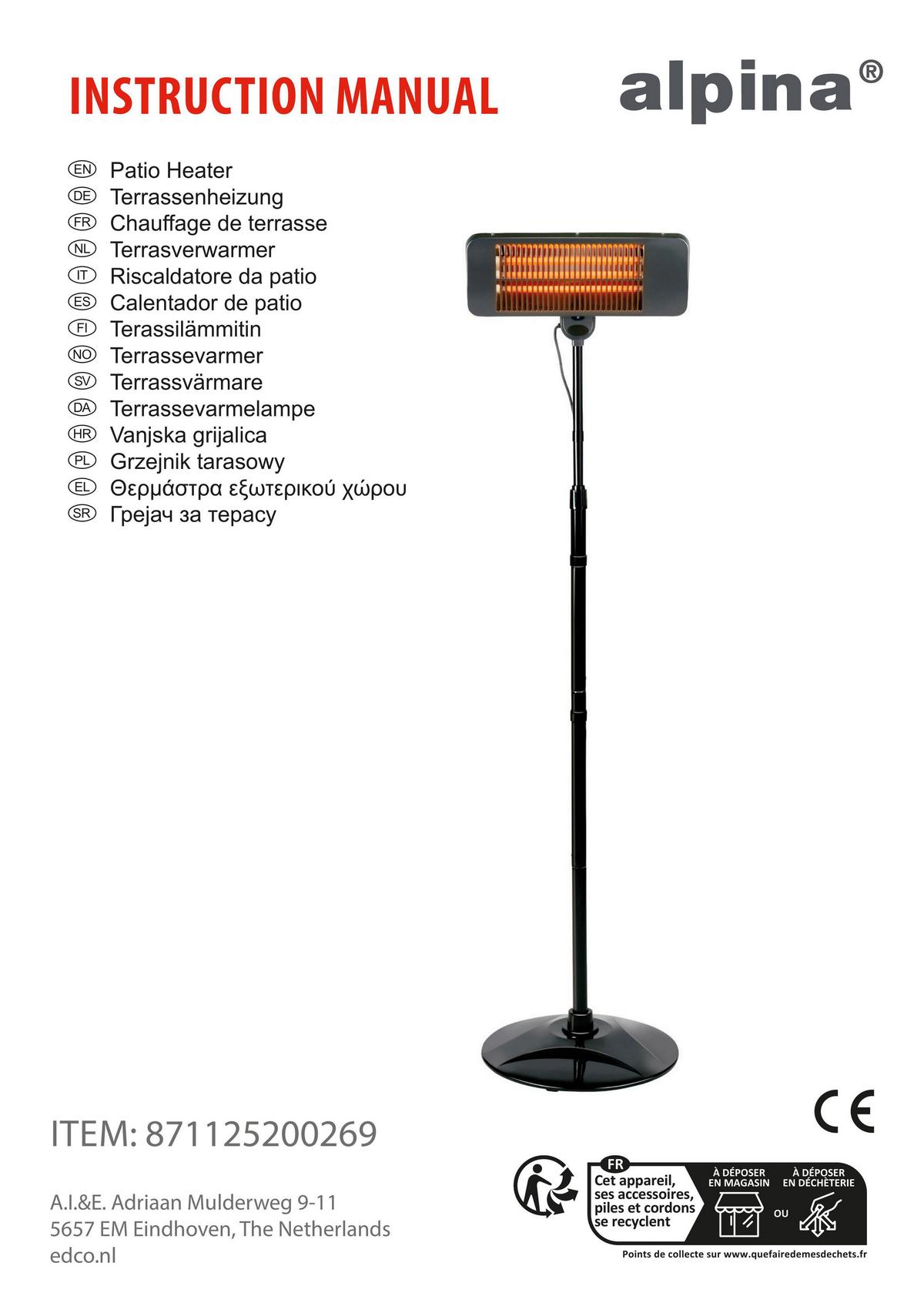 Terrassenstrahler Patio Heater Wall  650-2000w - Schwarz, Basics, Metall (50/19,5/11cm)