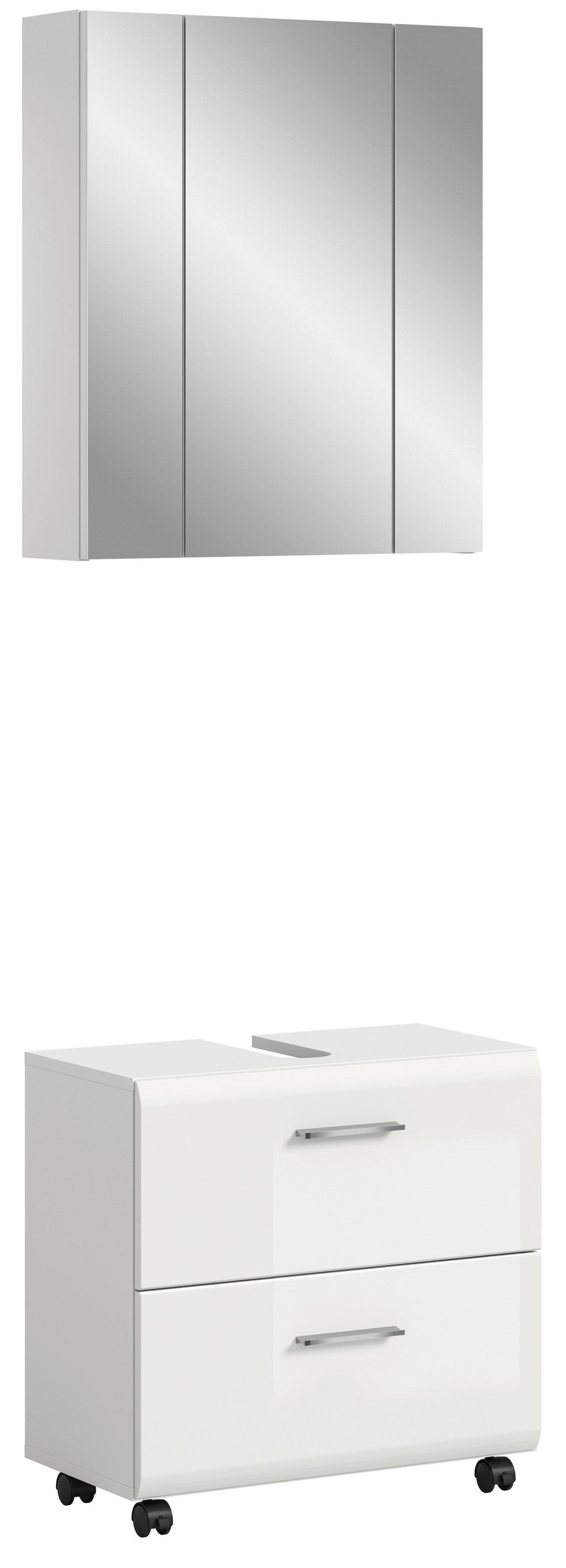 BADEZIMMER Ice Weiß/Weiß HG B: 60cm - Weiß Hochglanz/Schwarz, Trend, Glas/Holzwerkstoff (60cm) - MID.YOU