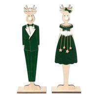 Weihnachtsdeko Hirsch Holz/Textil Stehend 2 Stk. - Dunkelgrün/Naturfarben, Basics, Holz/Textil (10/5/30cm)