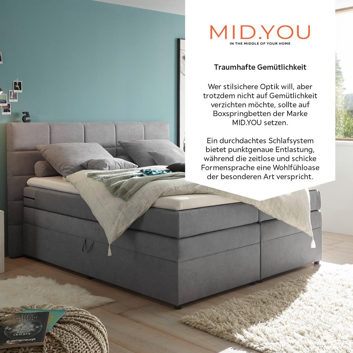 Boxspringbett Mit Topper & Bettkasten 180x200 Tacoma 3 - Hellgrau, KONVENTIONELL, Kunststoff (180/200cm) - MID.YOU