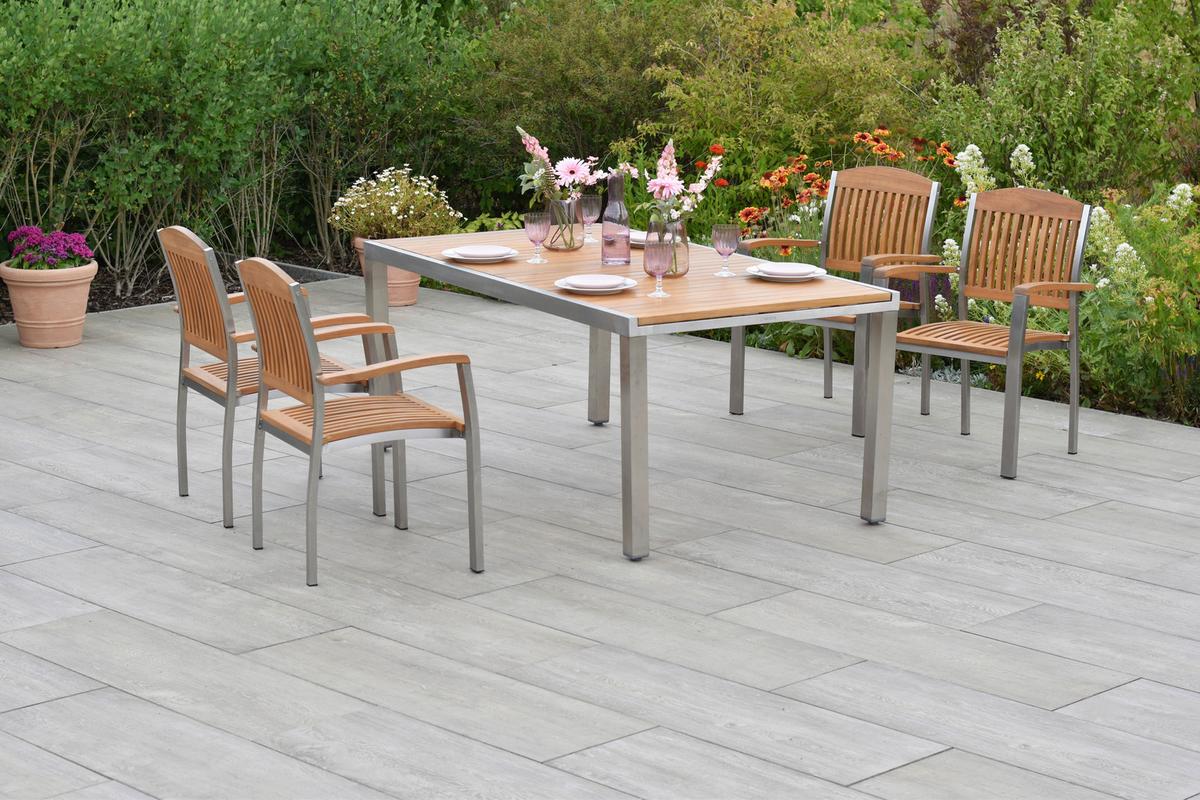 Gartenset Keros - Silberfarben/Naturfarben, MODERN, Holz/Metall - Gardenson