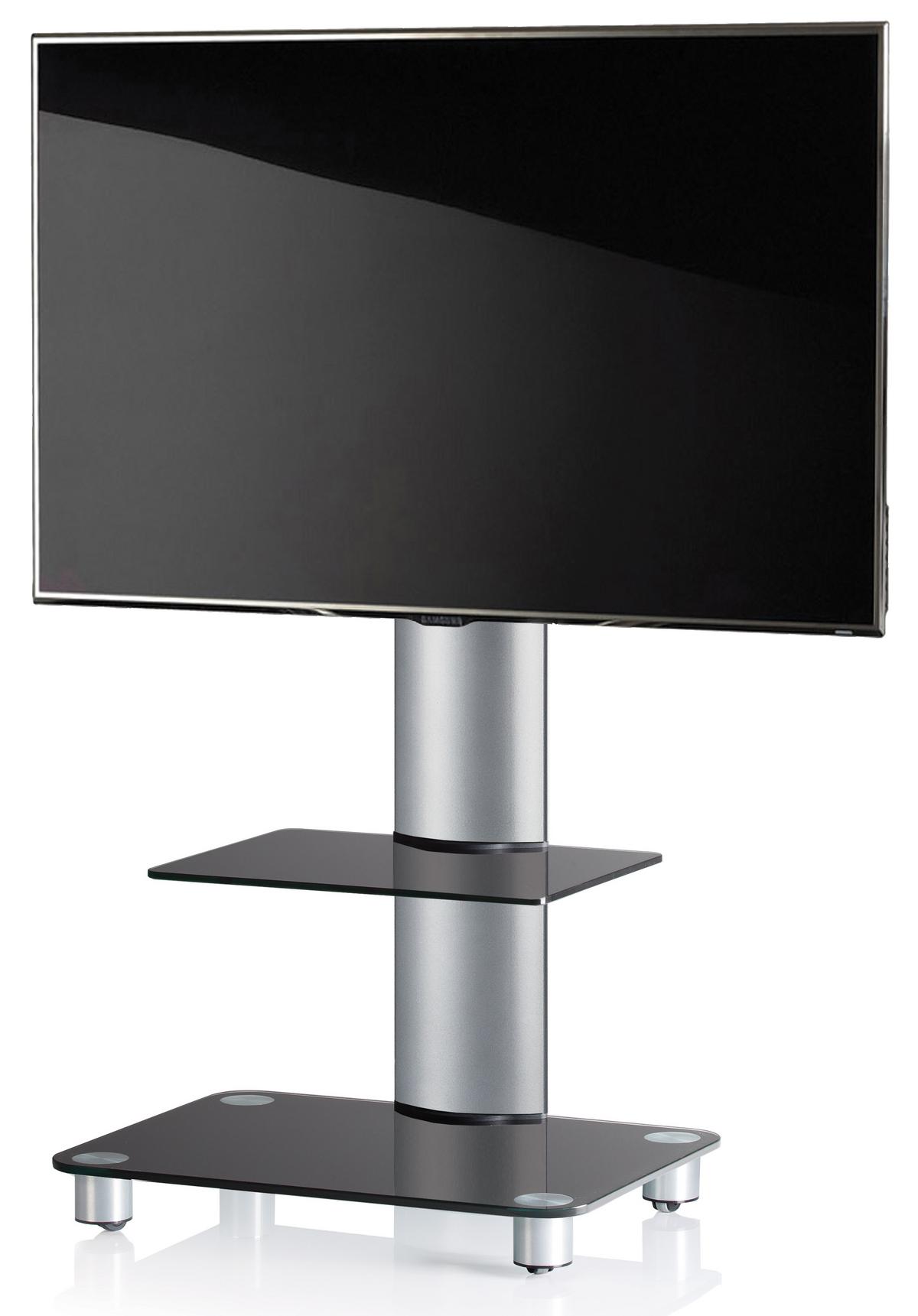 TV-Rack Bis 70“ Schwenkbar + Rollen Tosal Max. 30 Kg - Silberfarben/Schwarz, KONVENTIONELL, Glas/Metall (60/100/44cm) - MID.YOU