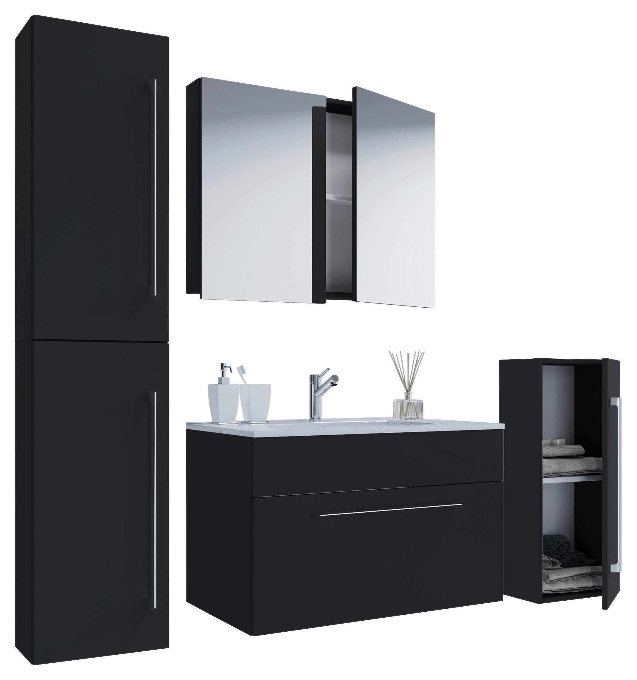 Badezimmer Badinos 5-teilig Schwarz B: 126 Cm - Schwarz/Weiß, MODERN, Keramik/Holzwerkstoff (126cm) - MID.YOU