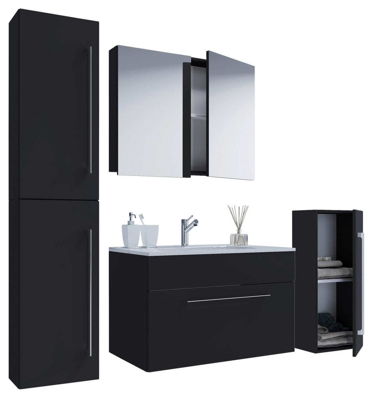 Badezimmer Badinos 5-teilig Schwarz B: 126 Cm - Schwarz/Weiß, MODERN, Keramik/Holzwerkstoff (126cm) - MID.YOU