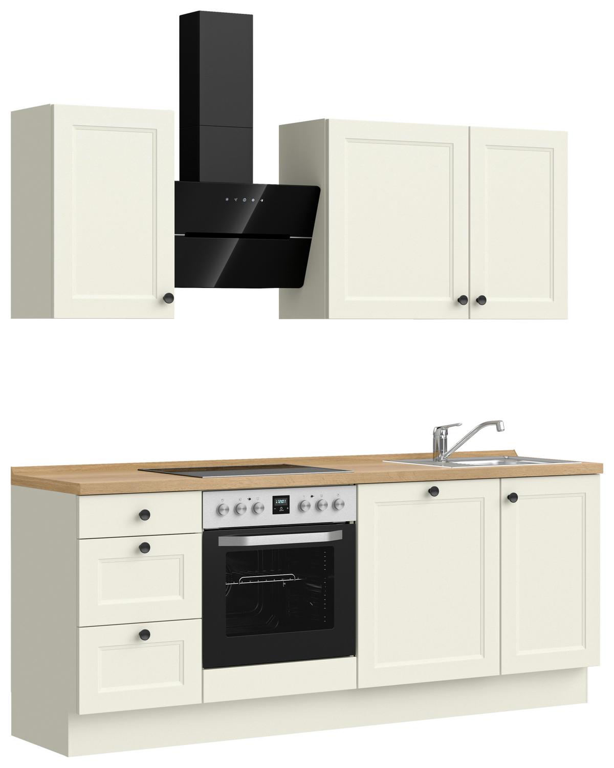 Kuchynská linka 210 cm, biela/dekor dub Sierra - čierna/biela, Modern, kov/kompozitné drevo (210cm) - Nobilia