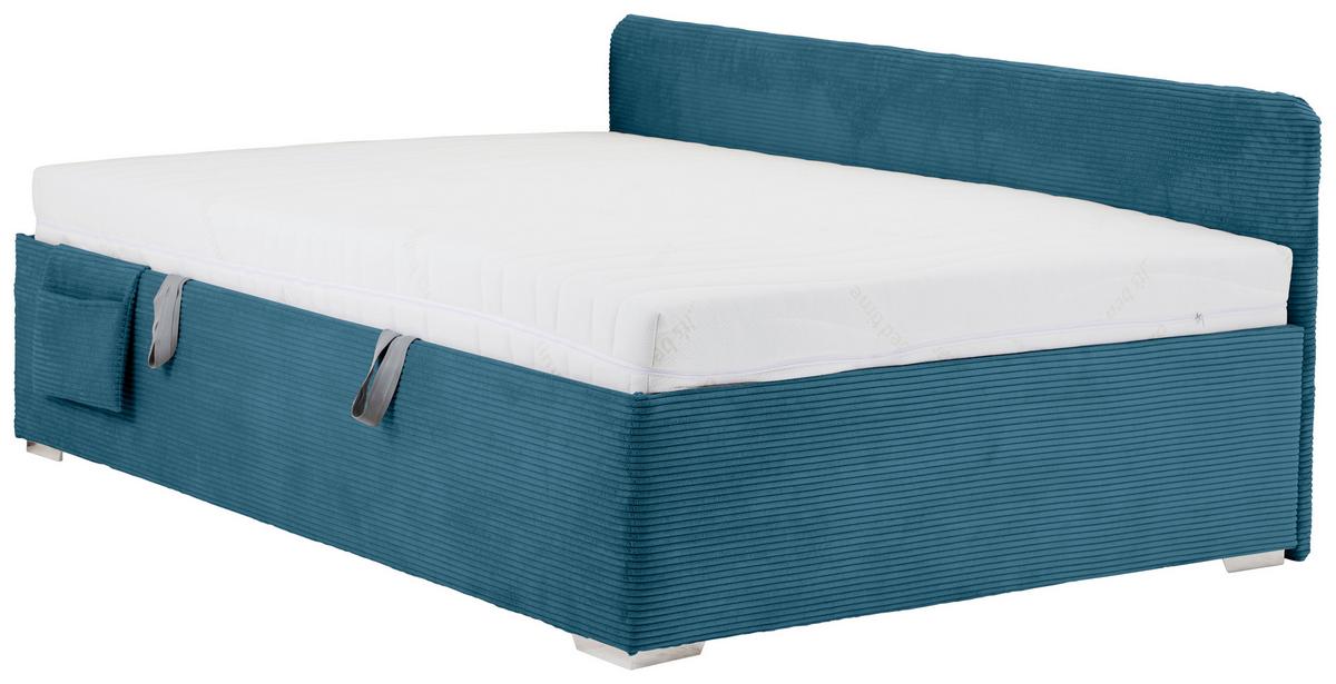 Posteľ Remi s bočnicami 140x200, poťah pastelový modrý - prírodná farba/pastelová modrá, Konventionell, drevo/textil (140/200cm)