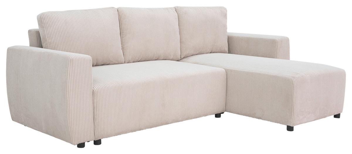 Eckschlafsofa mit Bettkasten Pharell, beige, 230x155cm - Beige/Schwarz, KONVENTIONELL, Holz/Holzwerkstoff (230/155cm)