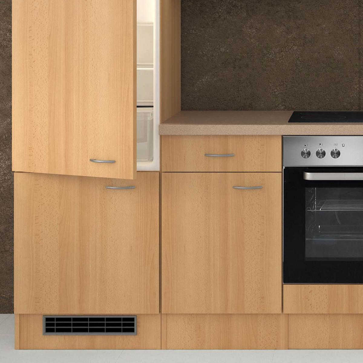 Küchenzeile Nano mit Geräten 280 cm Buche/Creme Dekor - Beige/Buchefarben, MODERN, Glas/Holzwerkstoff (280cm) - FlexWell