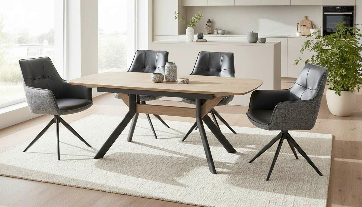 Esstisch Riga Naturfarben/SchwarzL:160-200cm - Schwarz/Naturfarben, MODERN, Holzwerkstoff/Metall (160-200/95/76cm) - Livetastic