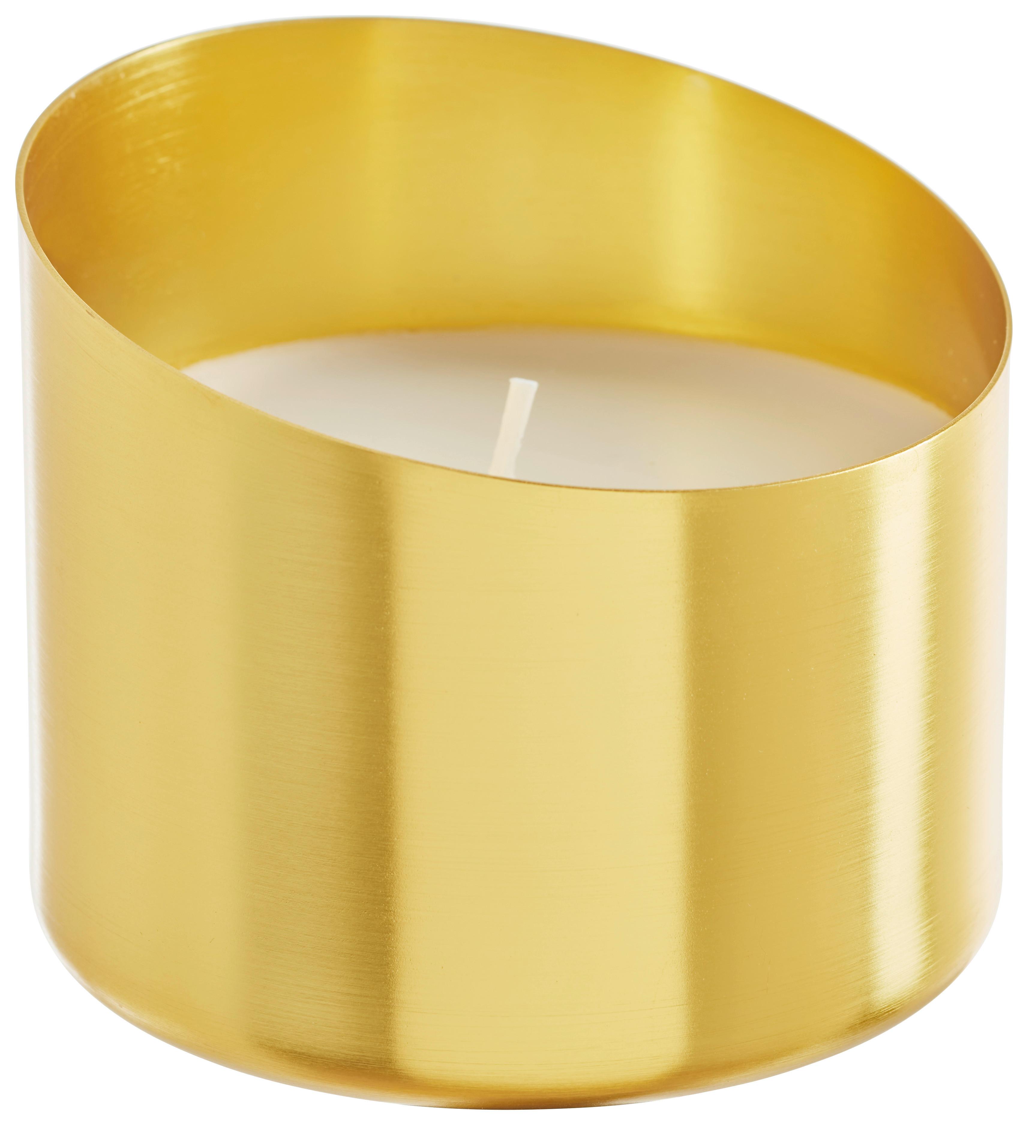 Svíčka v nádobce Mavie, 35 hod. - bílá/barvy zlata, Romantický / Rustikální, kov (8,9/7,6cm) - Modern Living