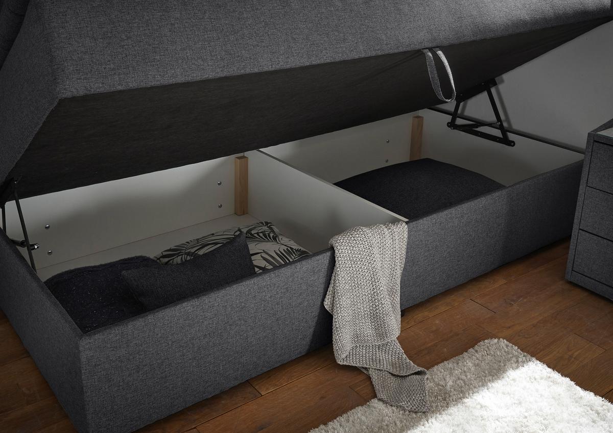 Boxspringbett Mit Topper 90x200 Luca - Schwarz/Graphitfarben, KONVENTIONELL, Textil (90/200cm) - Carryhome