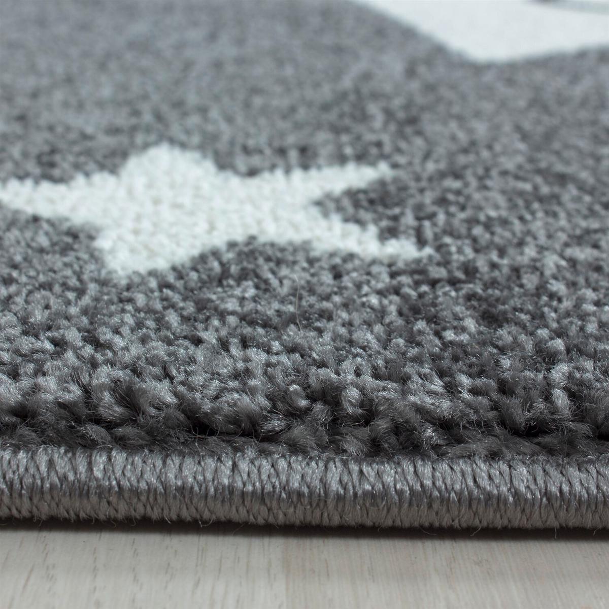 Kinderteppich Rund Stern Grau/weiß Kids Ø 120 Cm - Weiß/Grau, Trend, Textil (120cm)