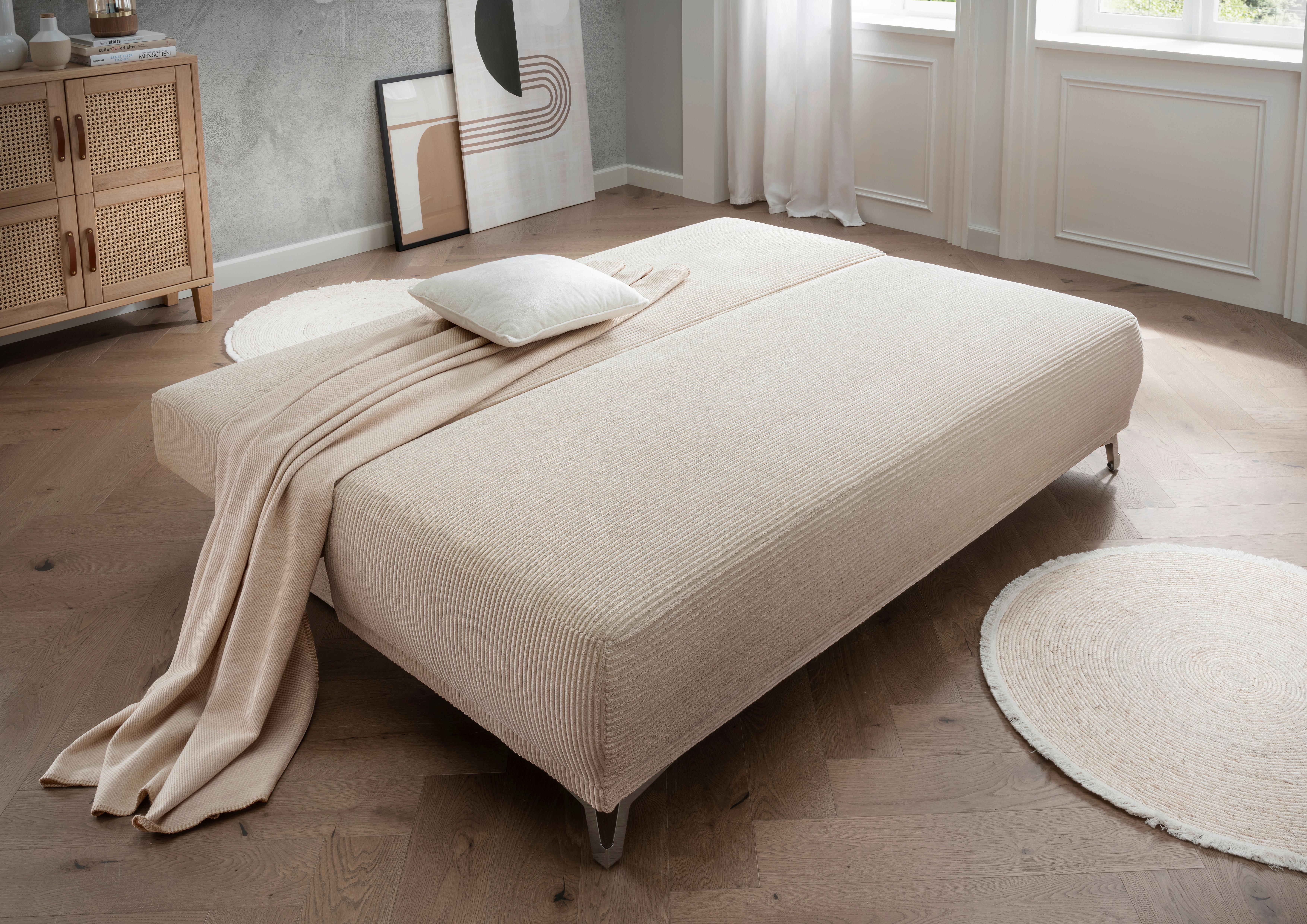 Schlafsofa Ari Beige Cord, B: 198 cm - Chromfarben/Beige, MODERN, Textil (198/90/100cm) - Livetastic
