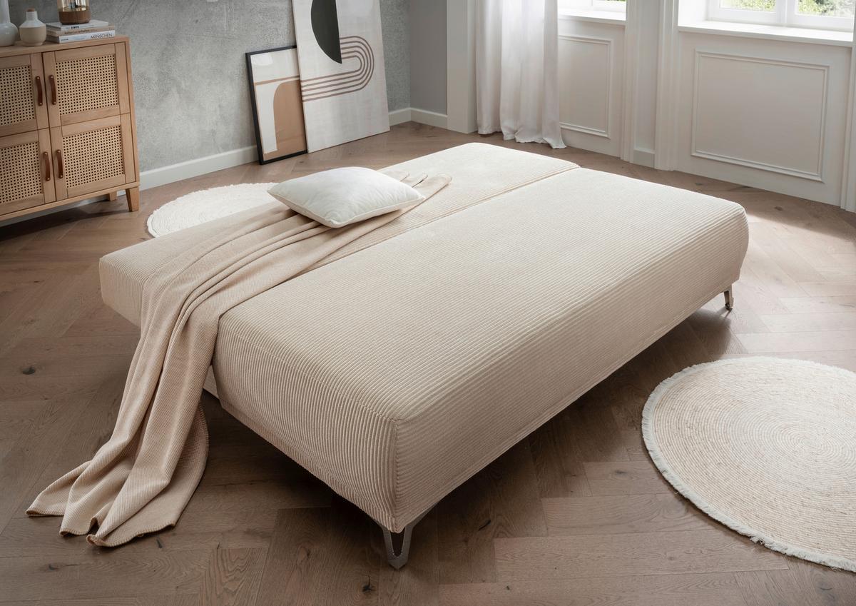 Schlafsofa Ari Beige Cord, B: 198 Cm - Chromfarben/Beige, MODERN, Textil (198/90/100cm) - Livetastic