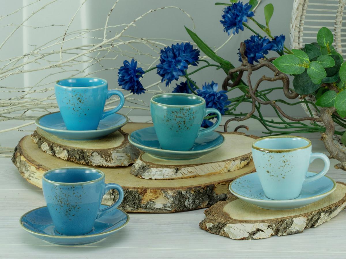 Kaffeetasse Keramik 100 ml 4 Stk. Blau/Goldfarben - Blau/Goldfarben, Keramik - Creatable
