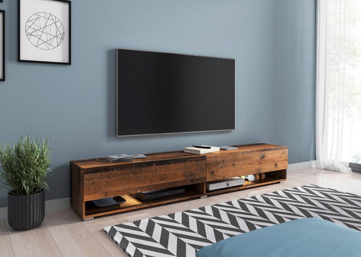Nízka komoda s LED, starobylý dub - sivá/starobylý dub, Lifestyle, kompozitné drevo/plast (180/30/32cm) - P & B