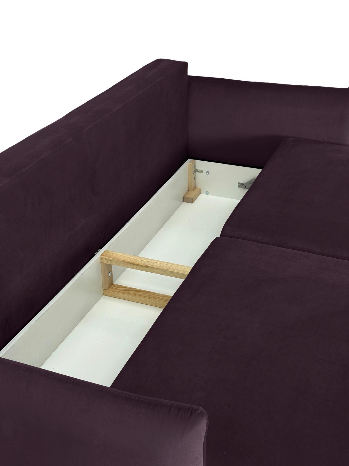 Schlafsofa Mit Bettkasten Orlando Aubergine B: 220 Cm - Aubergine/Schwarz, Design, Textil (220/96/102cm) - MID.YOU