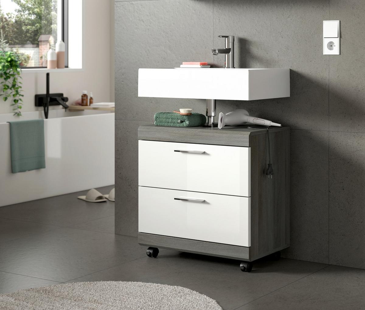 WASCHBECKENUNTERSCHRANK Scout Grau/Weiß HG B: 60cm - Weiß Hochglanz/Schwarz, Trend, Holzwerkstoff (60/60/34cm) - MID.YOU