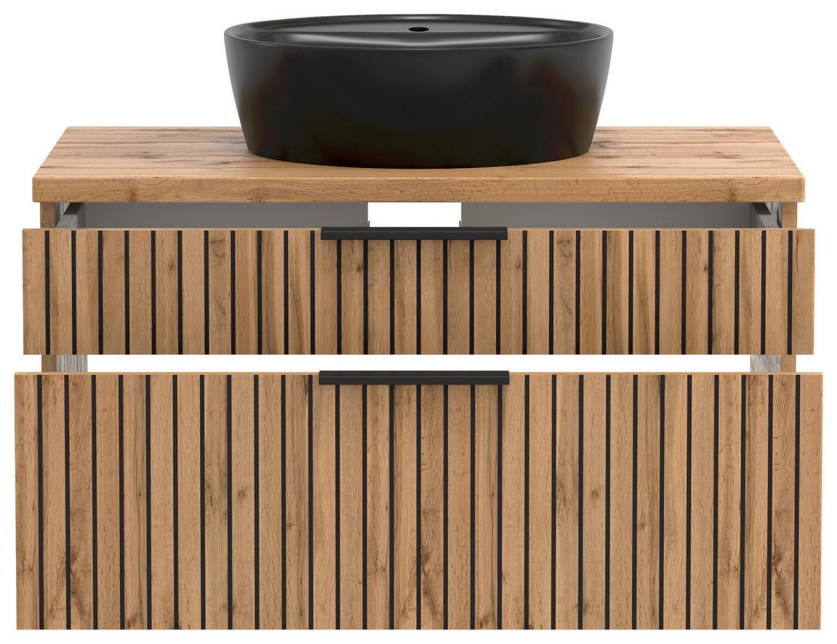Waschbecken Mit Unterschrank Chester B: 80 Cm - Eiche Wotan/Schwarz, MODERN, Holzwerkstoff/Stein (80cm) - Held