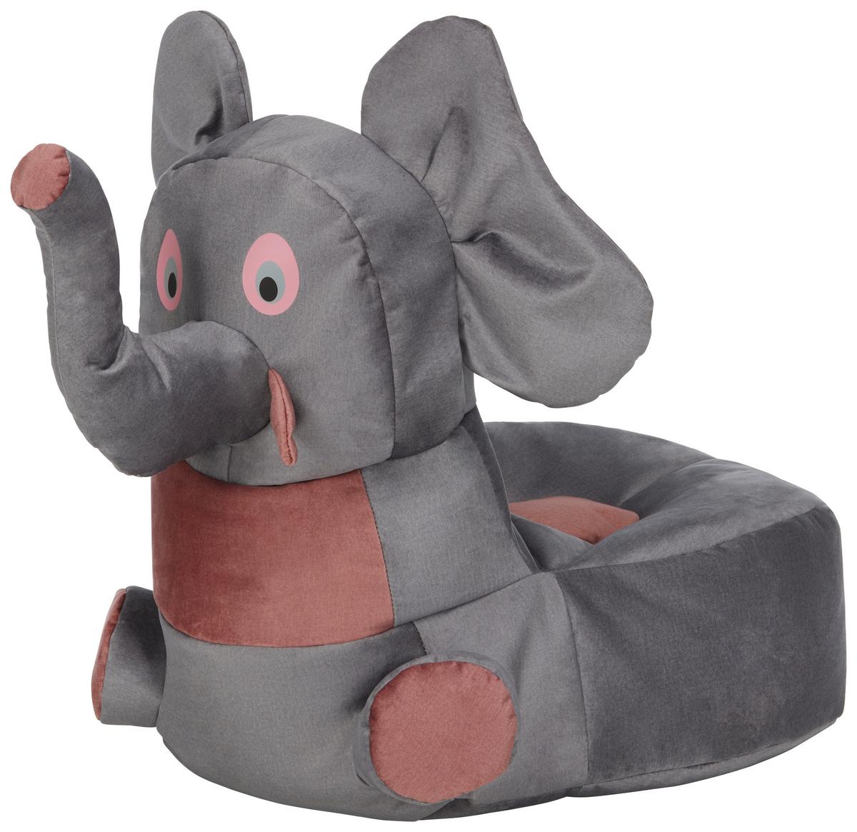 Dětský sedací vak ELEPHANT - šedá/růžová, textil (55/80/75cm) - Modern Living