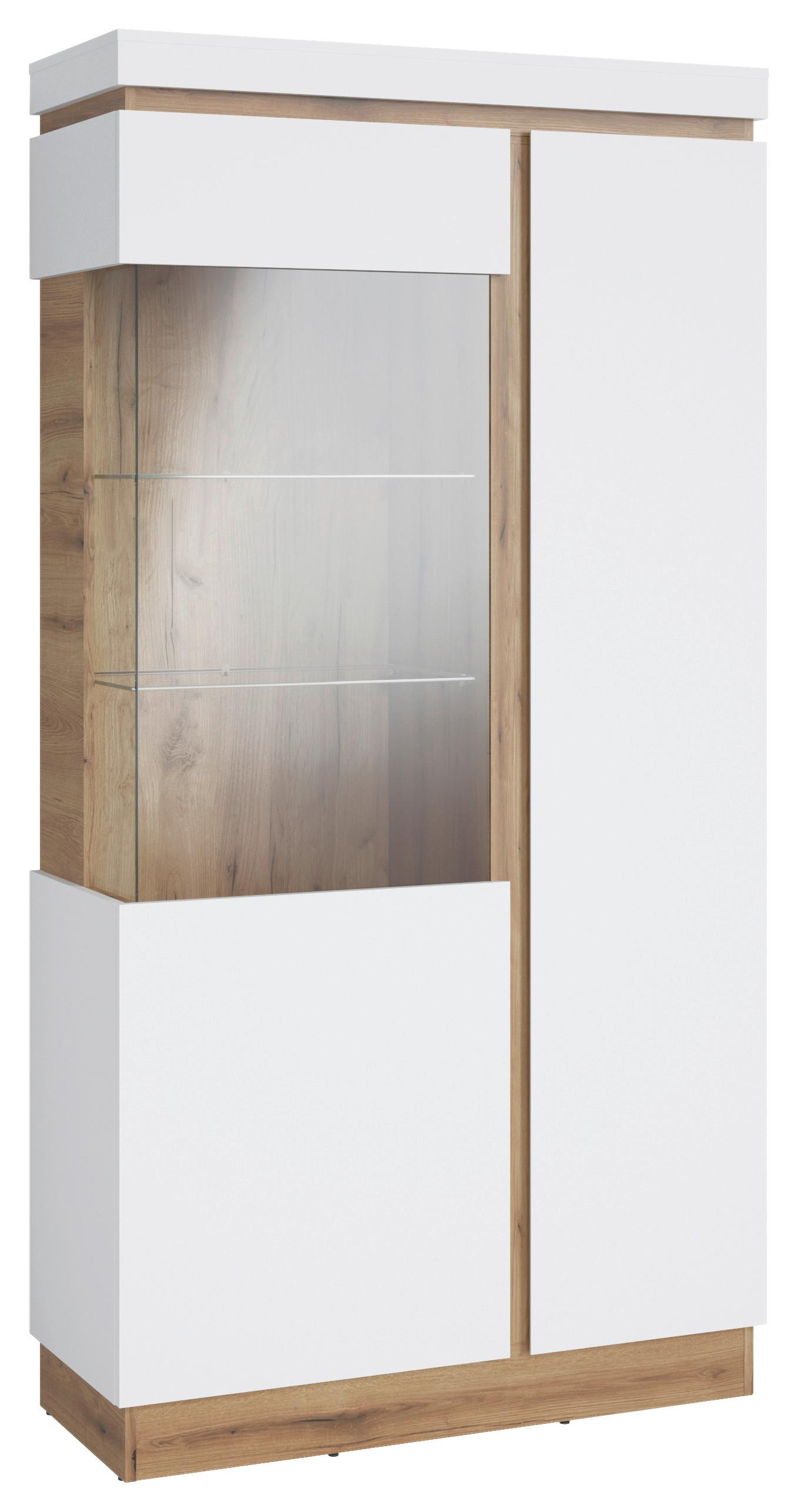 Vitrine Calabria Weiß/eiche Dekor B: 103,6 Cm - Eichefarben/Weiß, Trend, Glas/Holzwerkstoff (103,6/200,5/40cm)