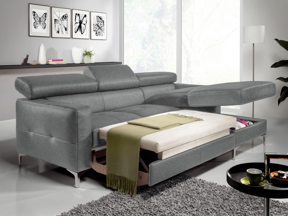 Ecksofa Mit Schlaffunktion Sammy Grau - Chromfarben/Grau, Design, Textil (226/169cm) - Livetastic