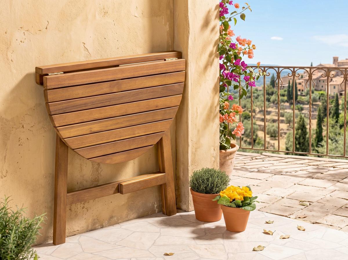 Gartentisch, halbrund LxBxH: ca. 70x45x75 cm - Akaziefarben, Basics, Holz (70/45/75cm) - Prestige Home