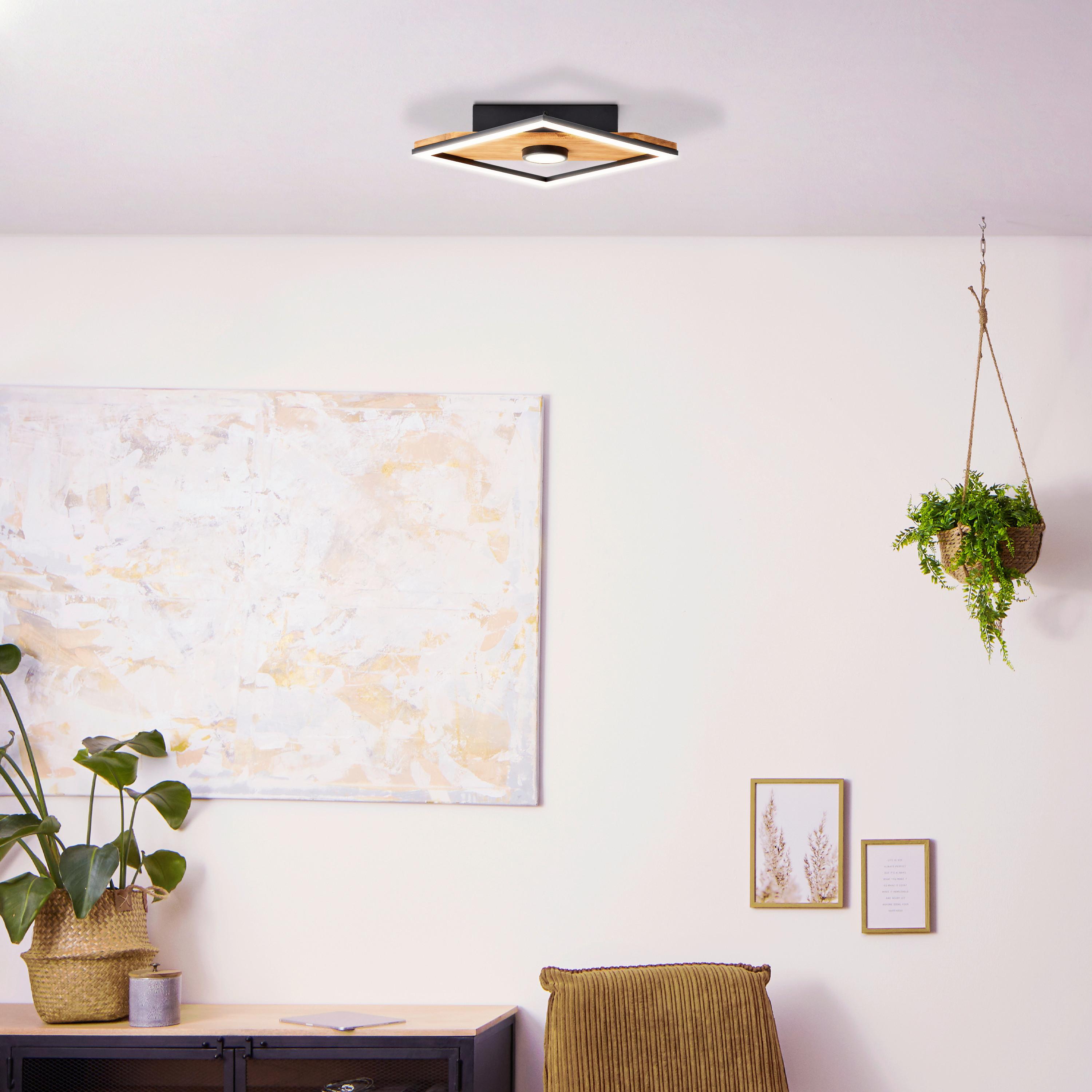 LED-Deckenleuchte Woodbridge L: 25 cm mit Holz - Schwarz/Braun, Design, Holz/Kunststoff (25/25/6,2cm) - Brilliant