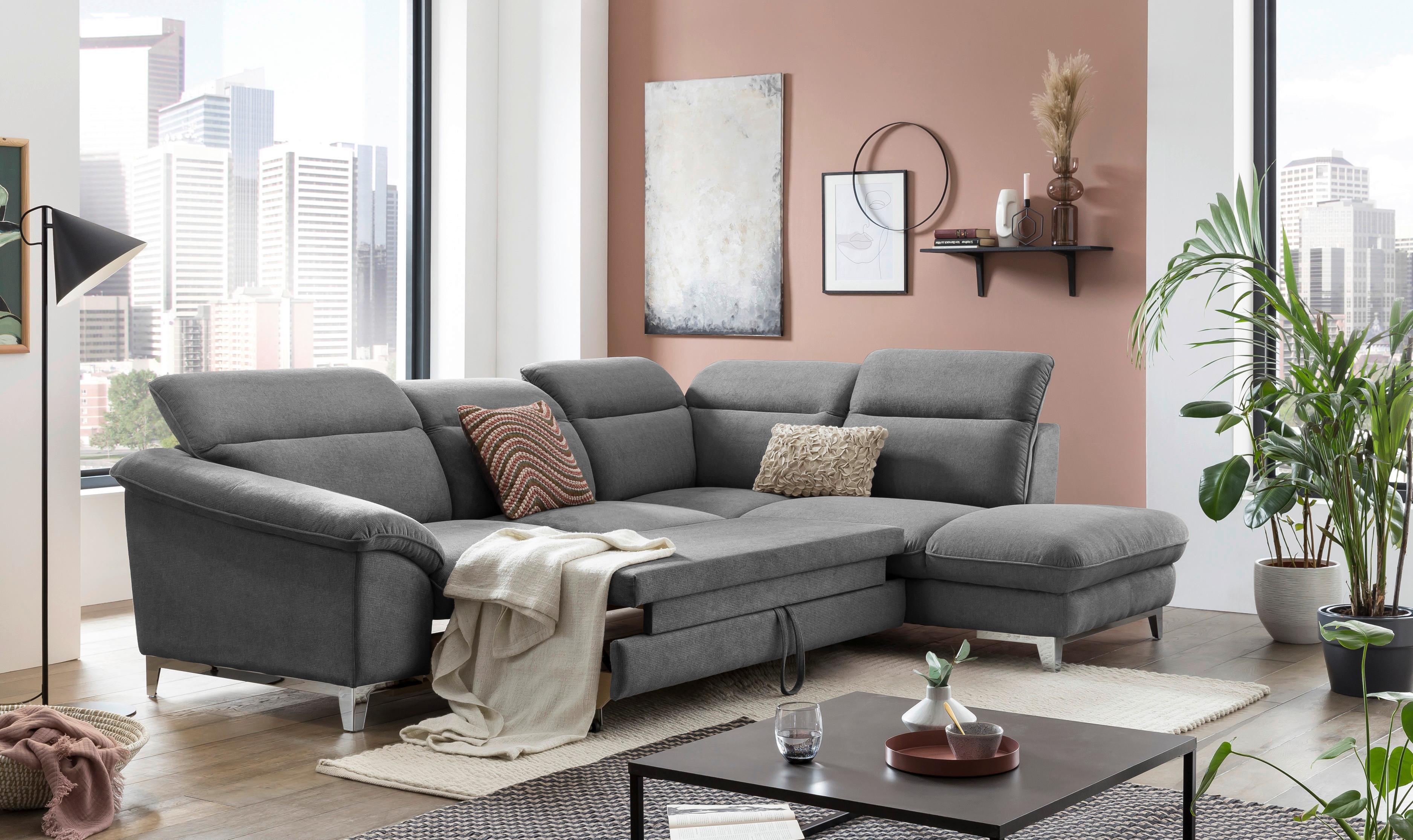 Ecksofa Mit Schalffunktion Teresa Grau - Chromfarben/Grau, Design, Textil (293/232cm) - Livetastic